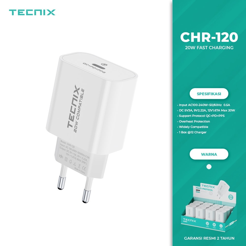 Jual TECNIX CHR-120 ADAPTOR CHARGER TYPE-C 20WATT FAST CHARGING ...