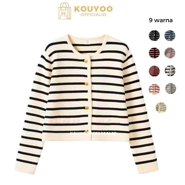 KOUYOO Korean Vintage Cardigan Stripe/ Stripes Cardigan Knit/ Cardigan Rajut Wanita 9 Warna - foto 1