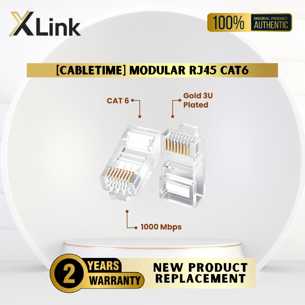 Jual CABLETIME Konektor RJ45 Cat 6 UTP 100 Pcs Connector LAN RJ45 ...