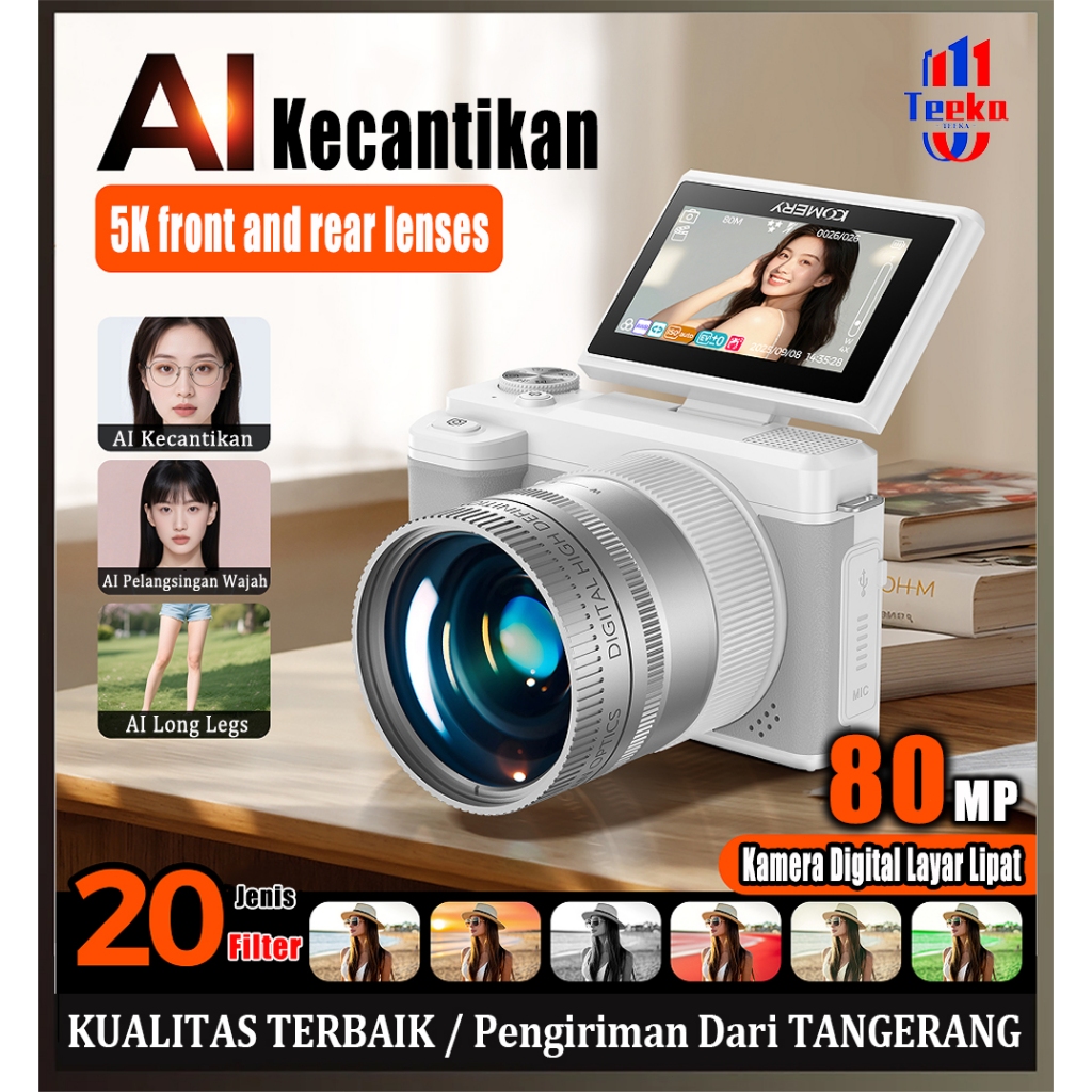 Jual [TEEKA X7] 80MP Kamera Digital 5K Wifi Flip Screen 18X Digital ...
