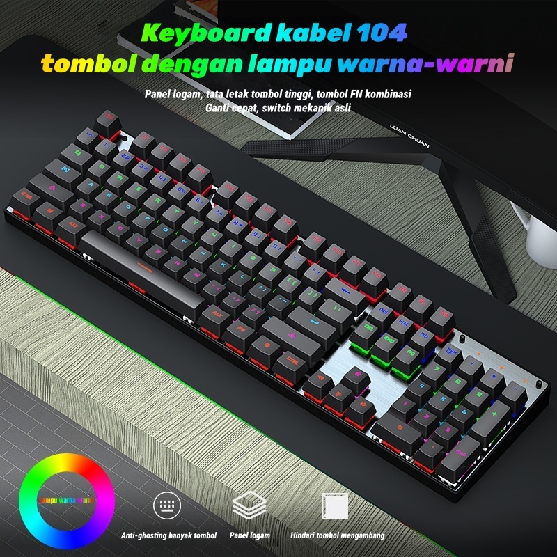 Jual Keyboard Mekanik Kabel dengan Pencahayaan Warna Campuran, Tombol ...