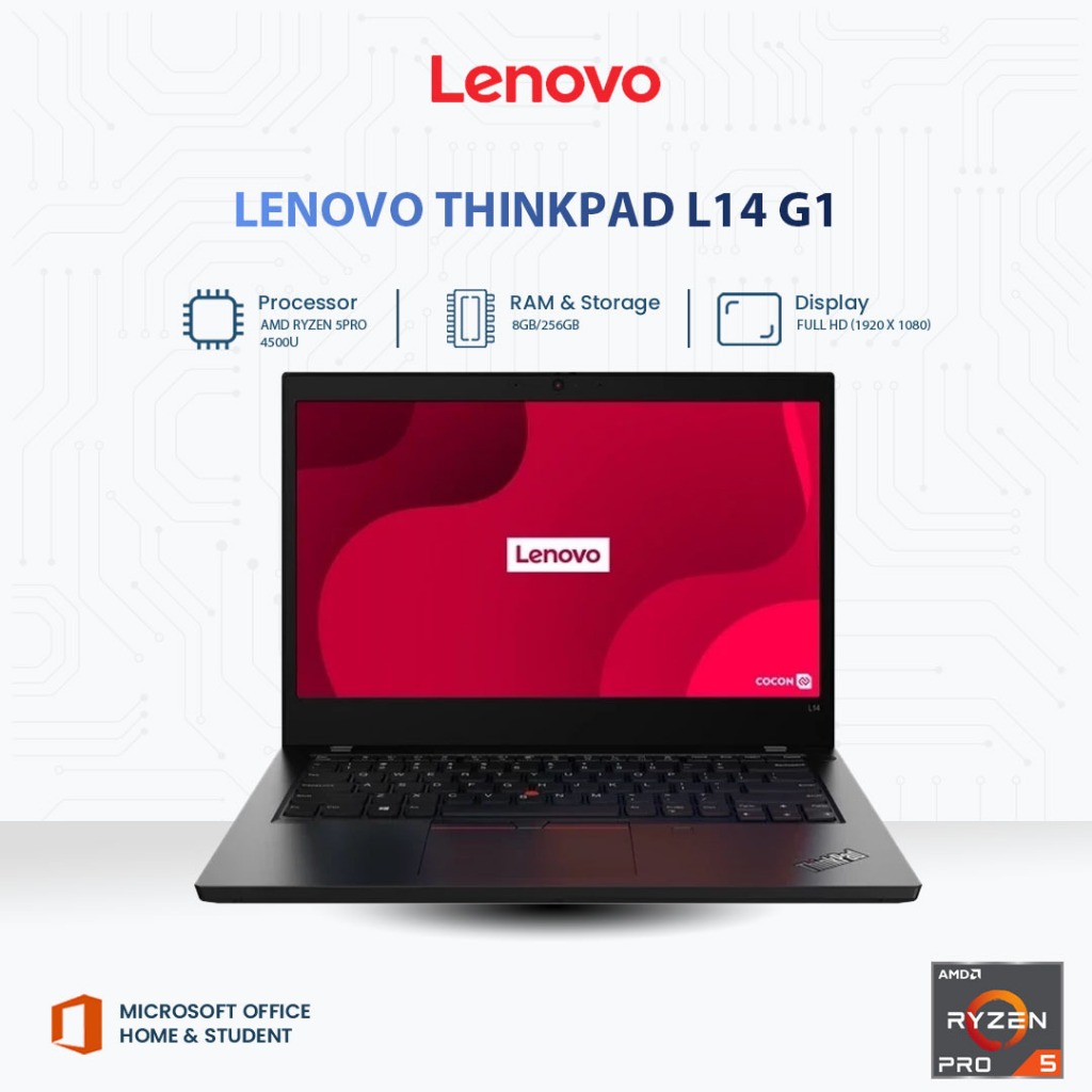 Lenovo ThinkPad L14 Gen AMD Ryzen PRO 4500U RAM 8GB SSD 256GB  14” Full HD Slim Windows 11 Pro Garansi