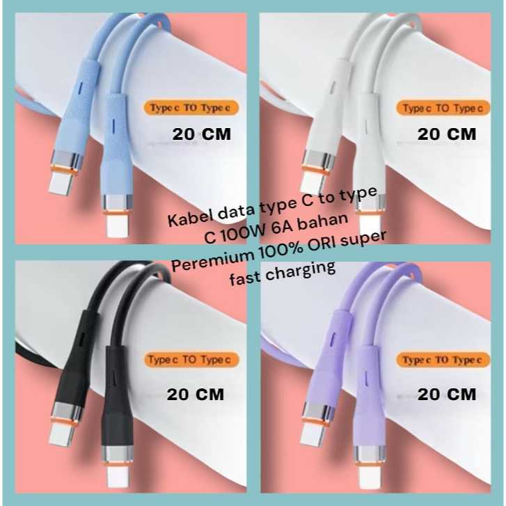 Jual KABEL DATA 100W 6A 20 CM PENDEK SHORT PREMIUM TIPE C TO TYPE C ...