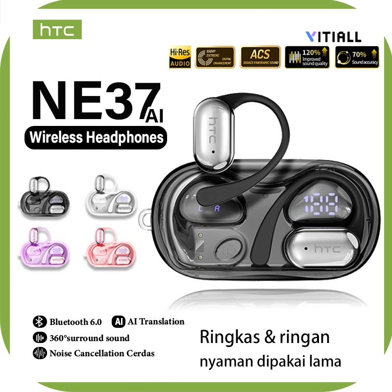 Jual HTC NE37 Wireless Bluetooth 6.0 Headset TWS Open‑Ear Earphone AI ...
