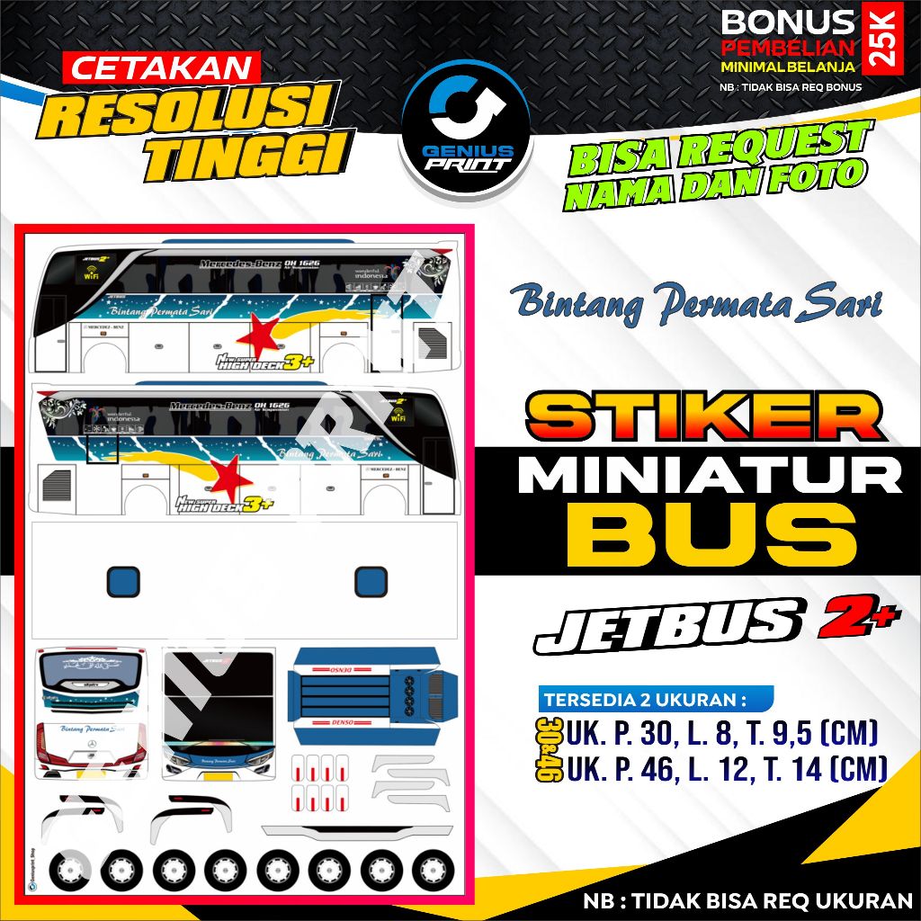 Jual Stiker Miniatur Bus [ JETBUS 2 ] Livery Bintang Permata Sari ...