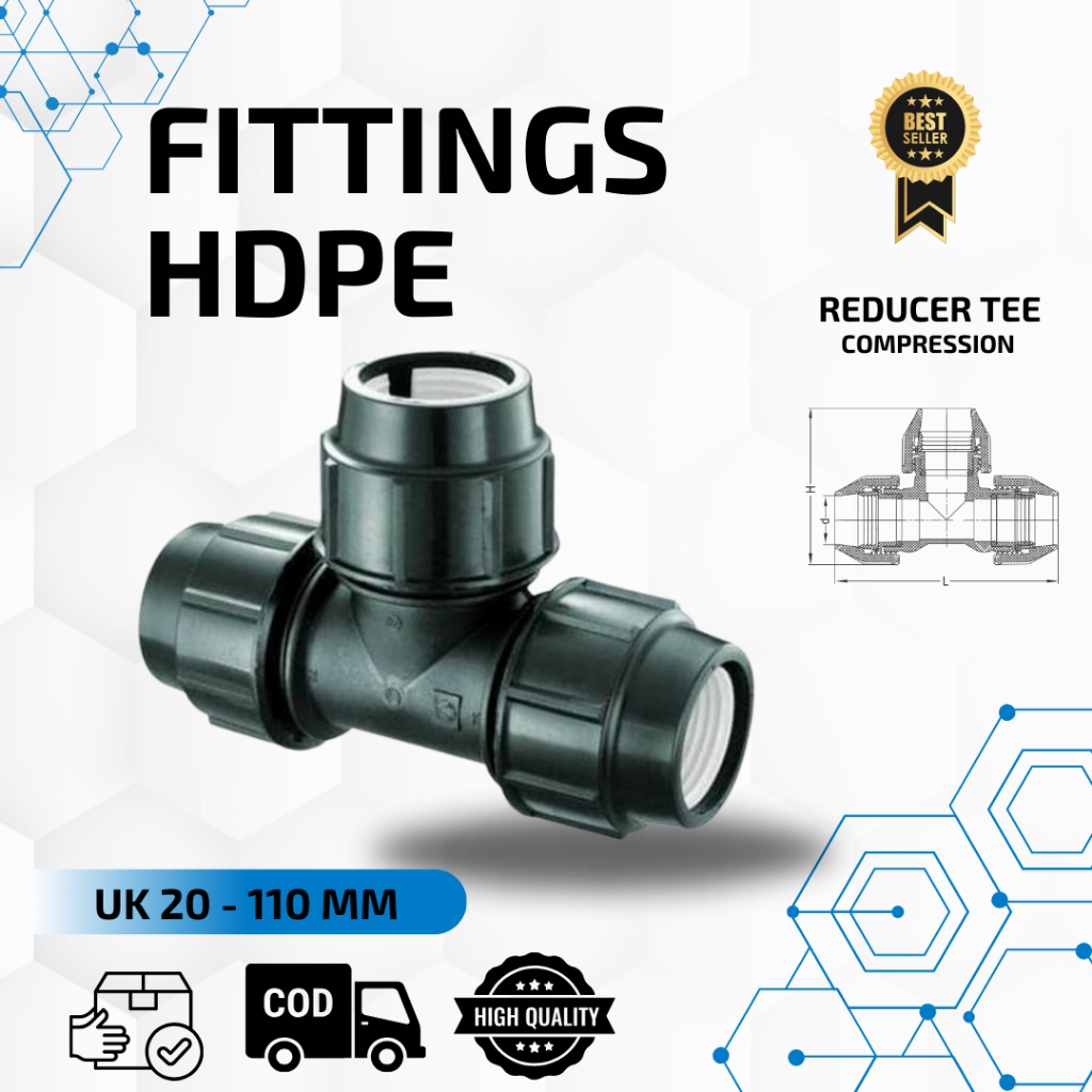 Jual Compression Reducer Tee Pipa Hdpe Ukuran 90x63mm | Fitting Hdpe ...