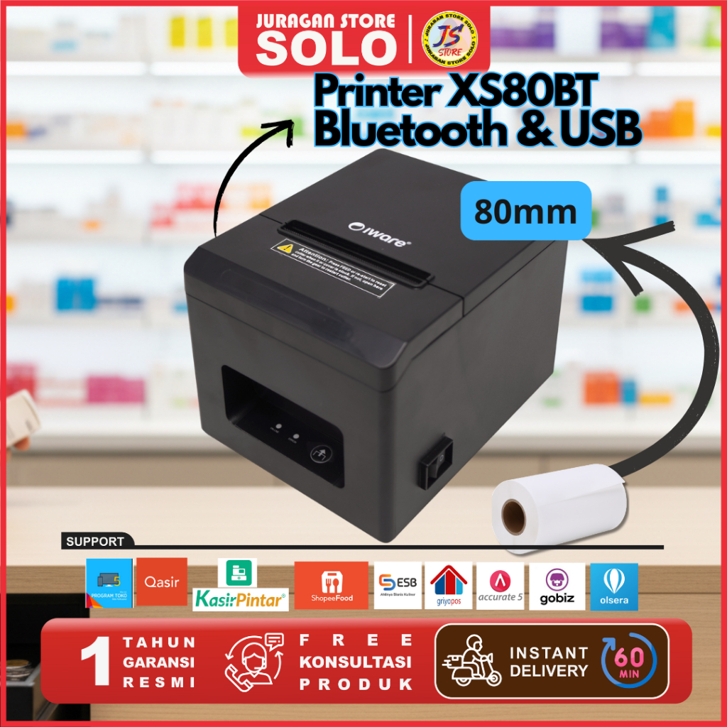 Jual Promo Iware Printer Thermal Auto cut 80mm XS80BT XS-80BT Bluetooth ...