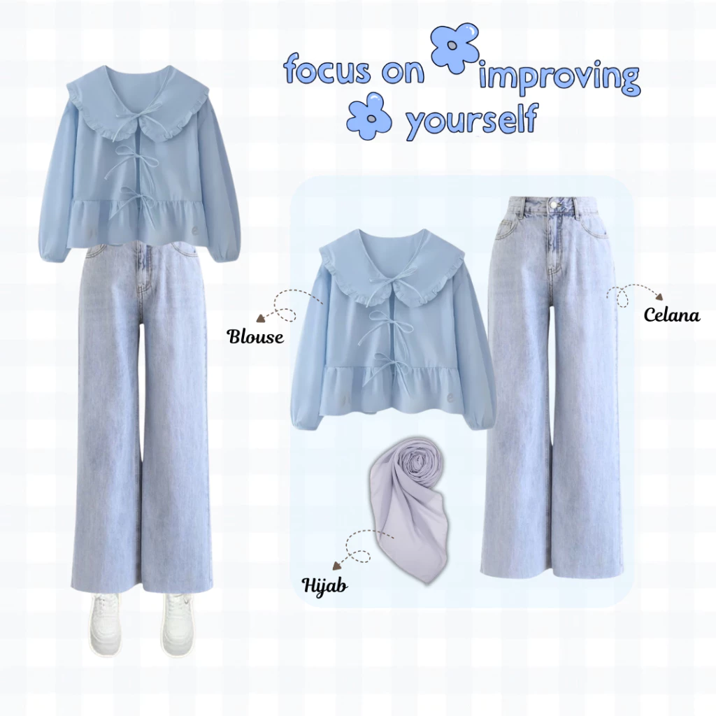 Korean Style 3in1 Hijab Set Adem Nyaman OOTD