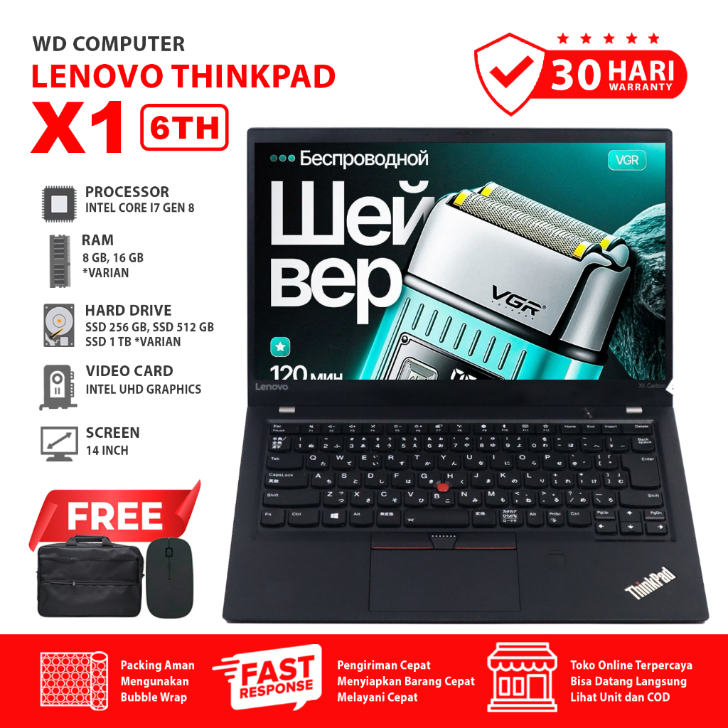 Lenovo Thinkpad X1 Carbon 6th I Intel Core I7 Gen 8 I Ram 16 Gb Ssd 1 TB NVME I Mouse Dan Tas