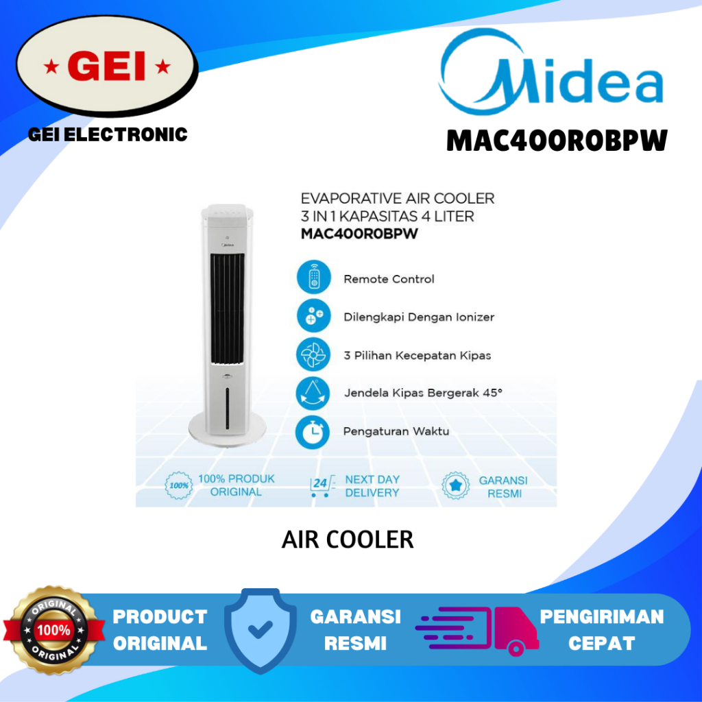 Jual MIDEA MAC400R0BPW Air Cooler MIDEA Tower Fan 4in1 MAC400 R0BPW 4L ...