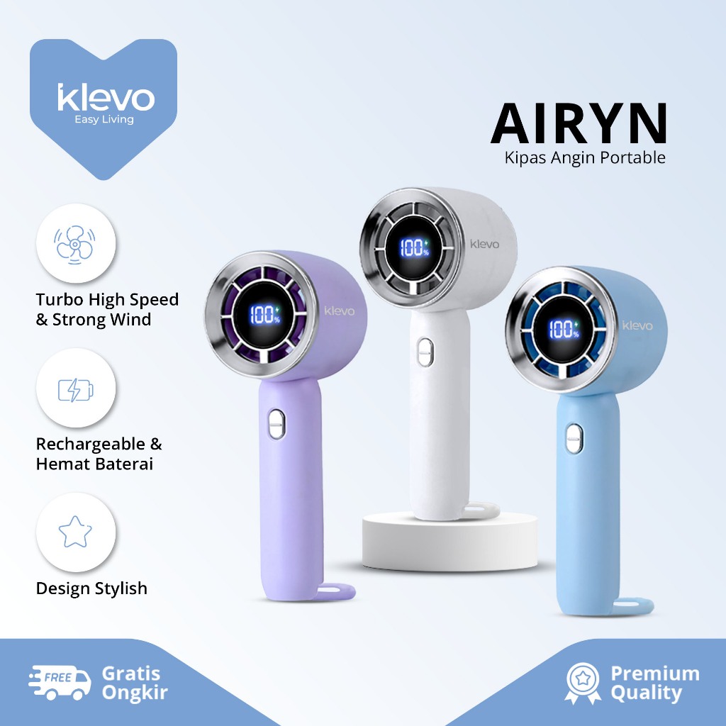 Jual KLEVO Airyn Kipas Angin Portable Genggam Turbo High Speed Mini Fan ...