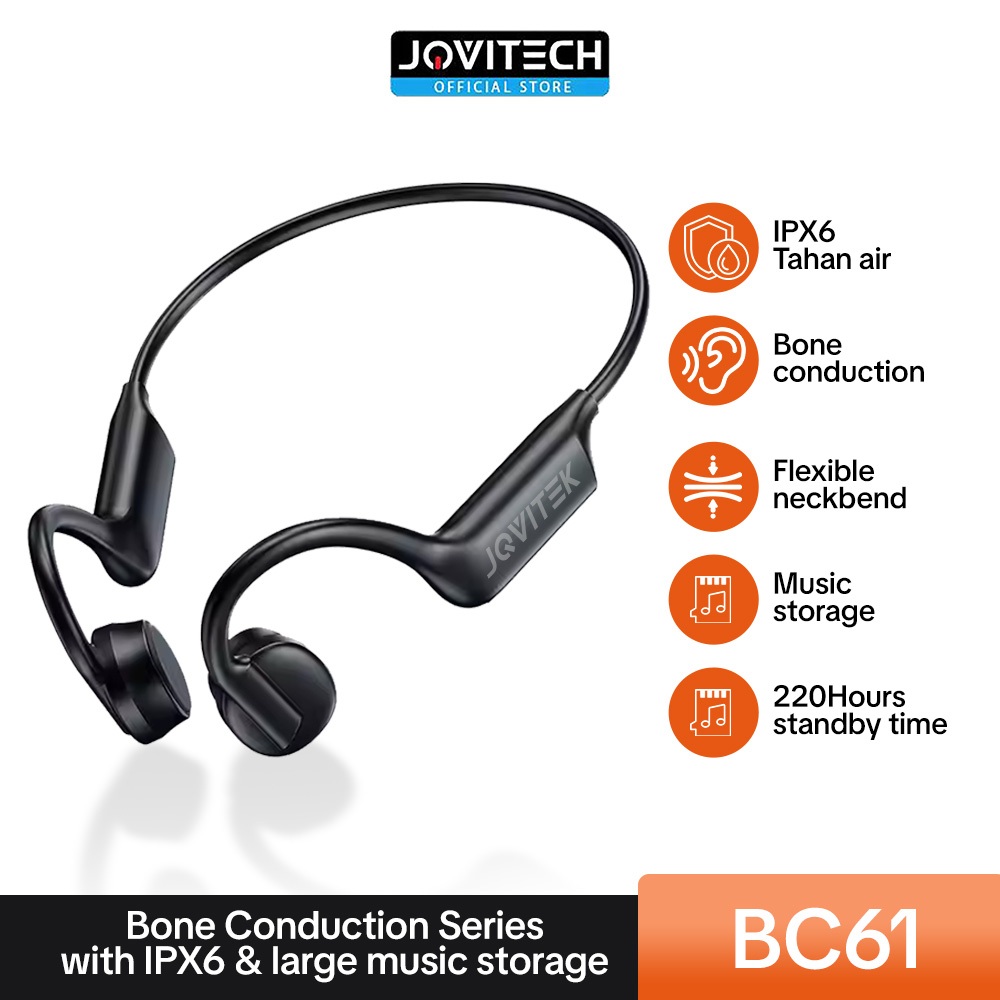 (2025 Teknologi Baru)JOVITECH Wireless BC61 Bone Conduction Runfree  Earphone Headset Open Ear Bone Conduction For Sport Waterproof IPX6