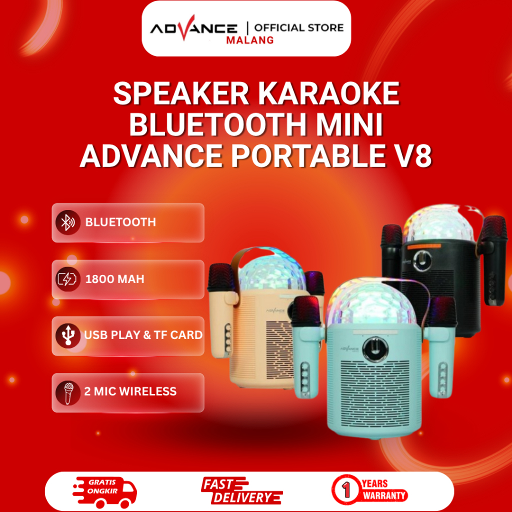 Jual Speaker Karaoke Bluetooth Mini Advance Portable V8 Lampu disco RGB ...