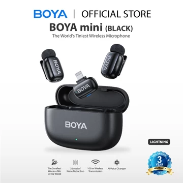 BOYA Mini Mikrofon Klip Nirkabel 2.4GHz Ultra Mini Wireless Microphone Dengan Fitur AI Pengubah