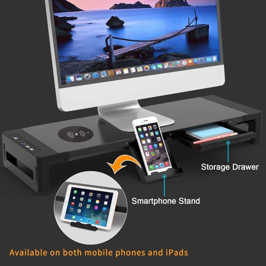 Jual Stand Monitor Laptop Desk With Wireless Charging And USB Port ...