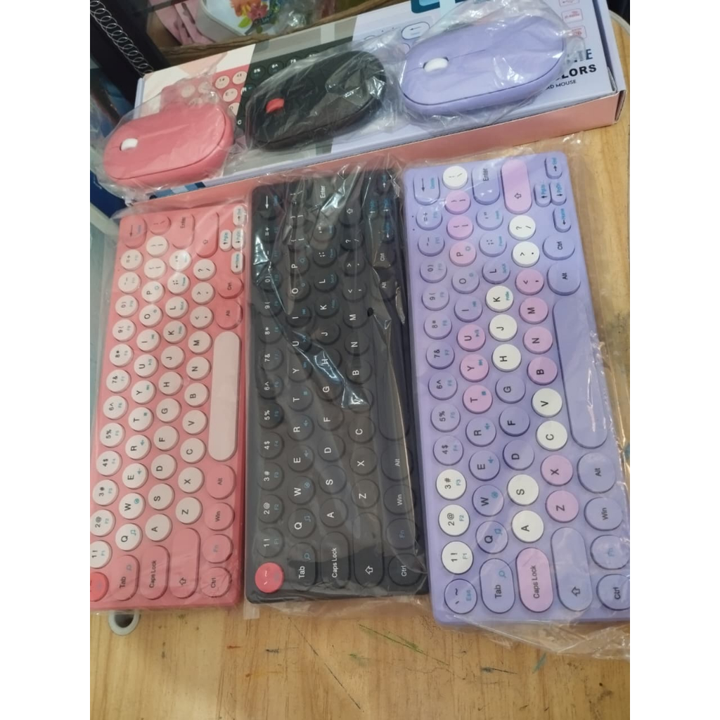 Jual Keyboard Mouse Wireless Mini Match Colors 2.4Ghz Tombol Bulat ...