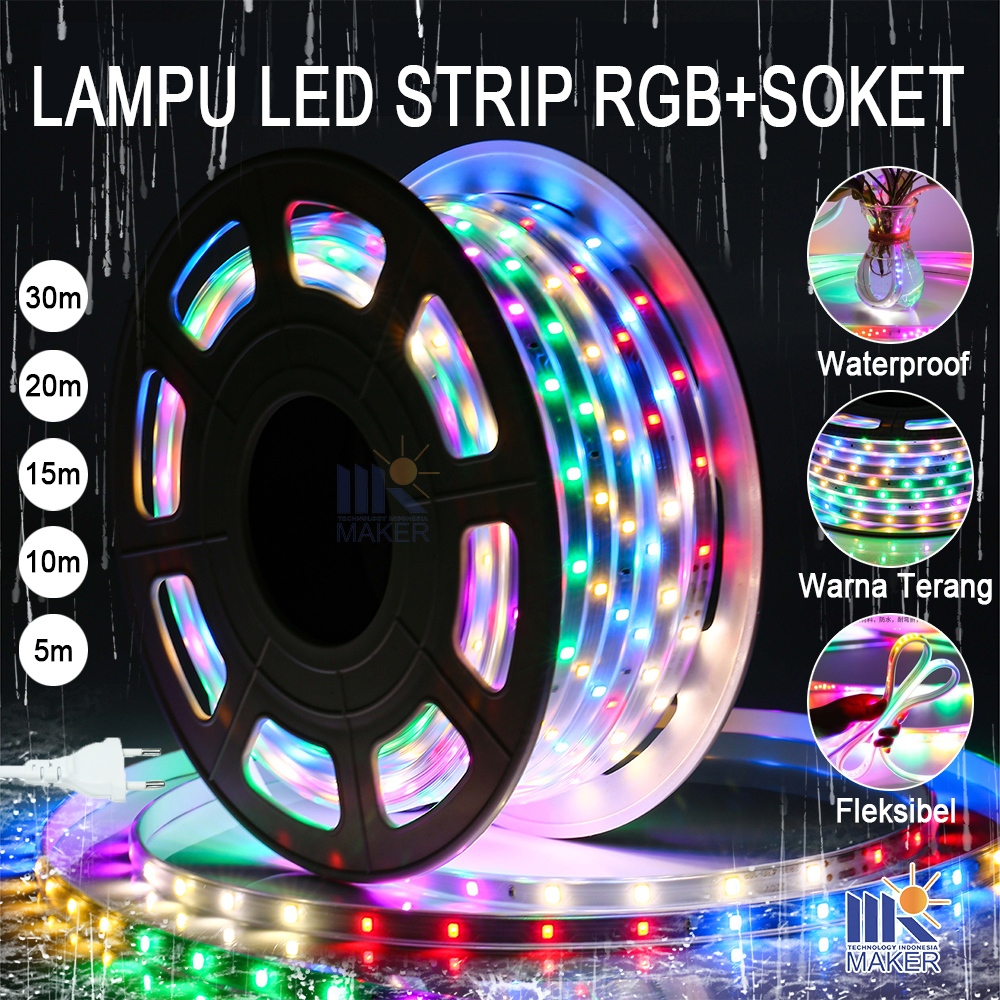 Jual Lampu LED Strip RGB 30m 20m 15m+Soket LED Strip Selang Warna Warni ...
