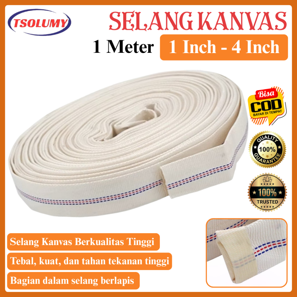 TSOLUMY Selang Air Kanvas Layflat 1, 1.5, 2, 3, 4 Inch Per 5 Meter  Selang Irigasi Kolam Ikan Tebal Anti Sobek