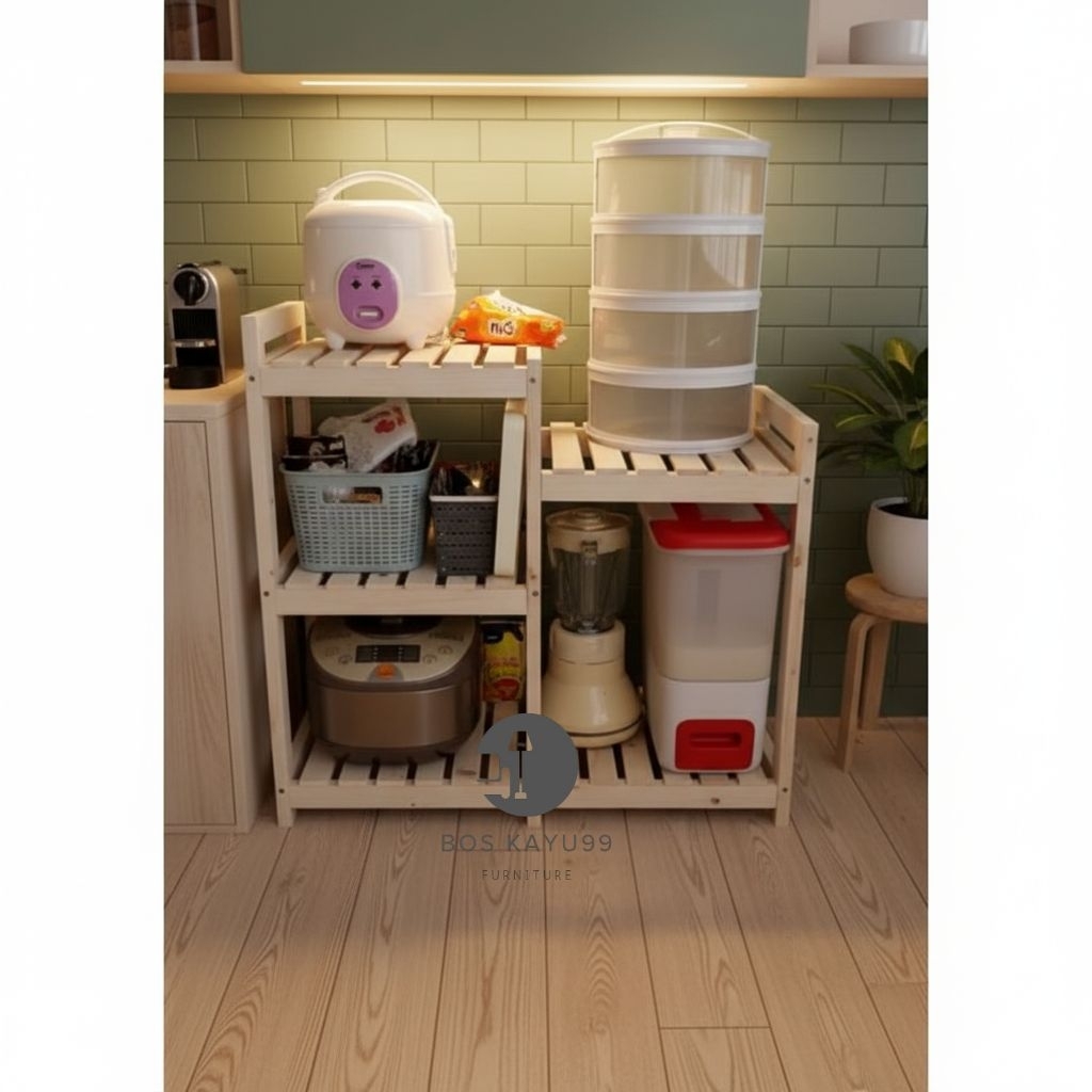 Jual Rak Kayu Rice Cooker Magicom Dispenser Rak dapur serbaguna ...