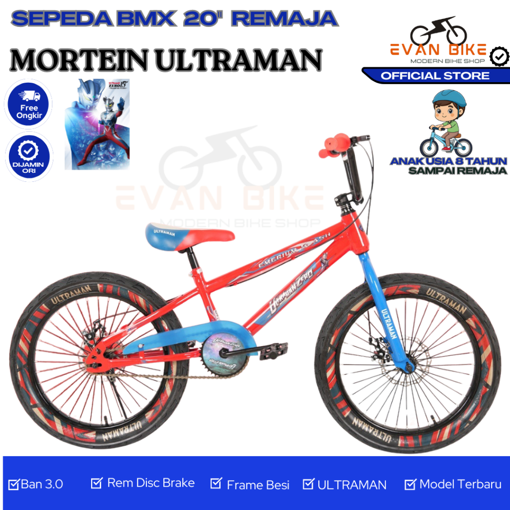 SEPEDA 20 BMX MORTEIN ULTRAMEN Disc Brake Vbrake BAN JUMBO WARNA  UNTUK ANAK Laki usia tahun Remaja