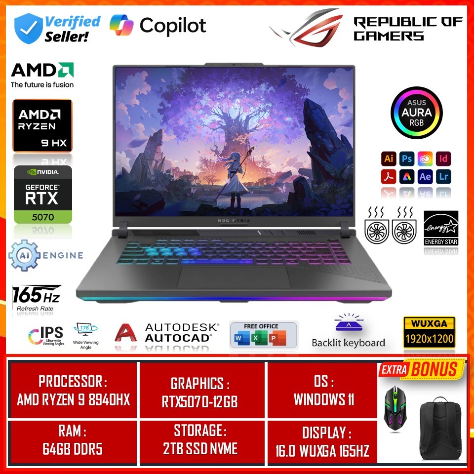 Jual ASUS ROG STRIX G16 G614PR AMD RYZEN 9 8940HX 64GB DDR5 2TB RTX5070 ...