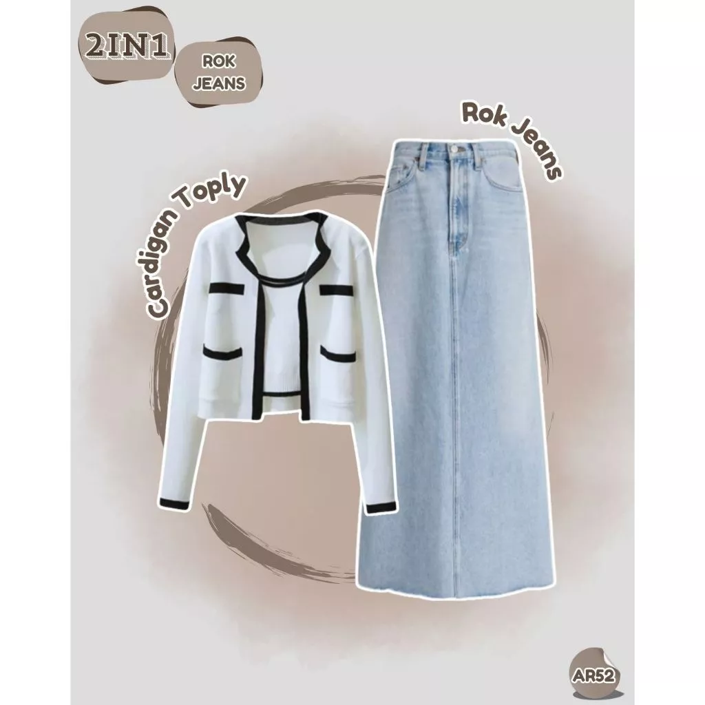 Gambar 5 Setelan Wanita Elegan 4in1 Cardigan + Celana + Belt + Hijab Outfit Kerja Kuliah OOTD Kekinian Classy AR52