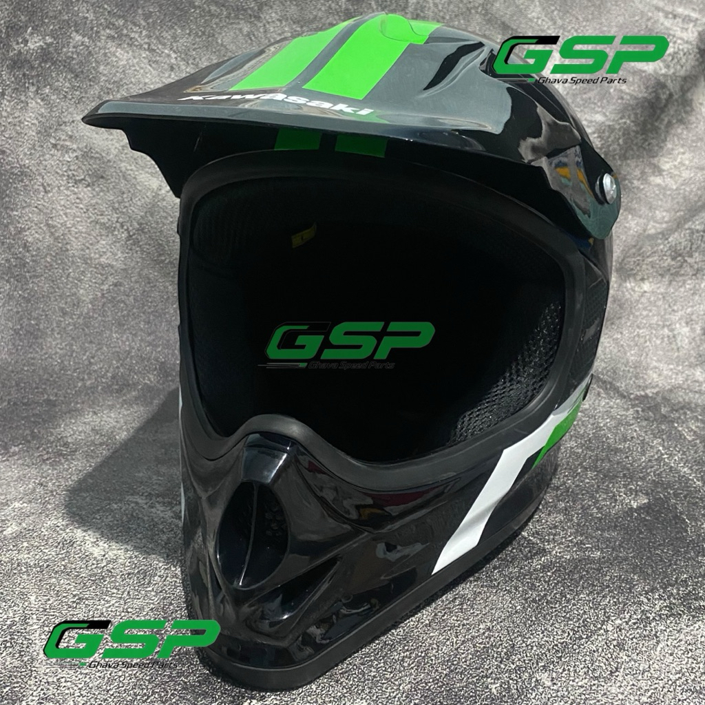 Jual Helm Kawasaki KLX150 Full Face Croos Black Green Original | Shopee ...