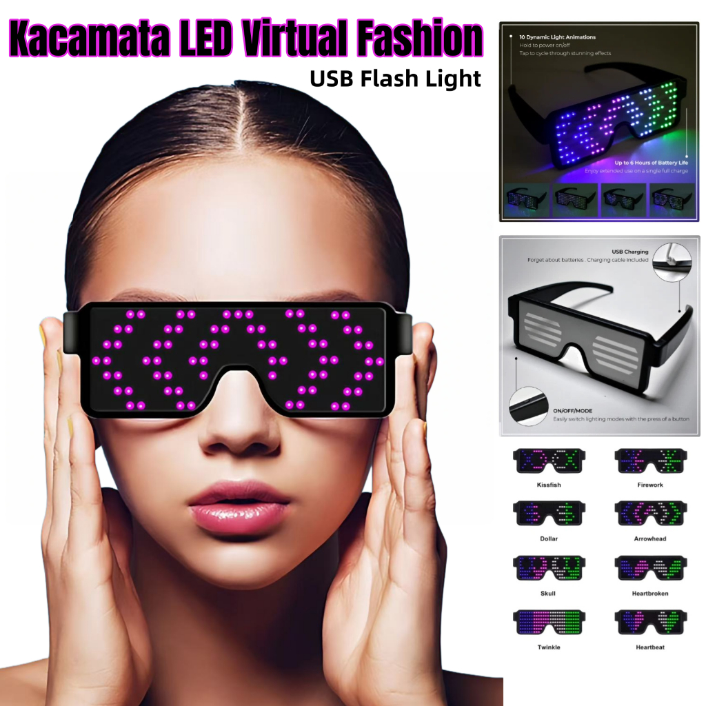 Jual 【AQING】Kacamata LED Virtual Fashion USB 11 Mode Flash Light Party ...