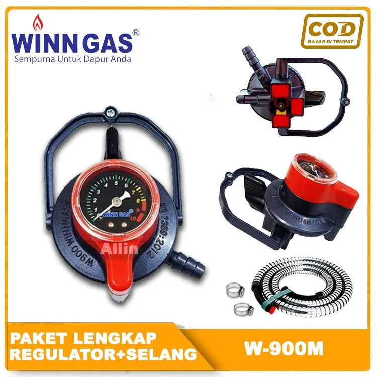 Winn Gas Regulator W900M + Selang Gas - Double Lock System - SUPER AMAN ANTI BOCOR - Garansi 5 Tahun W-900M/W-900-M/W 900 M