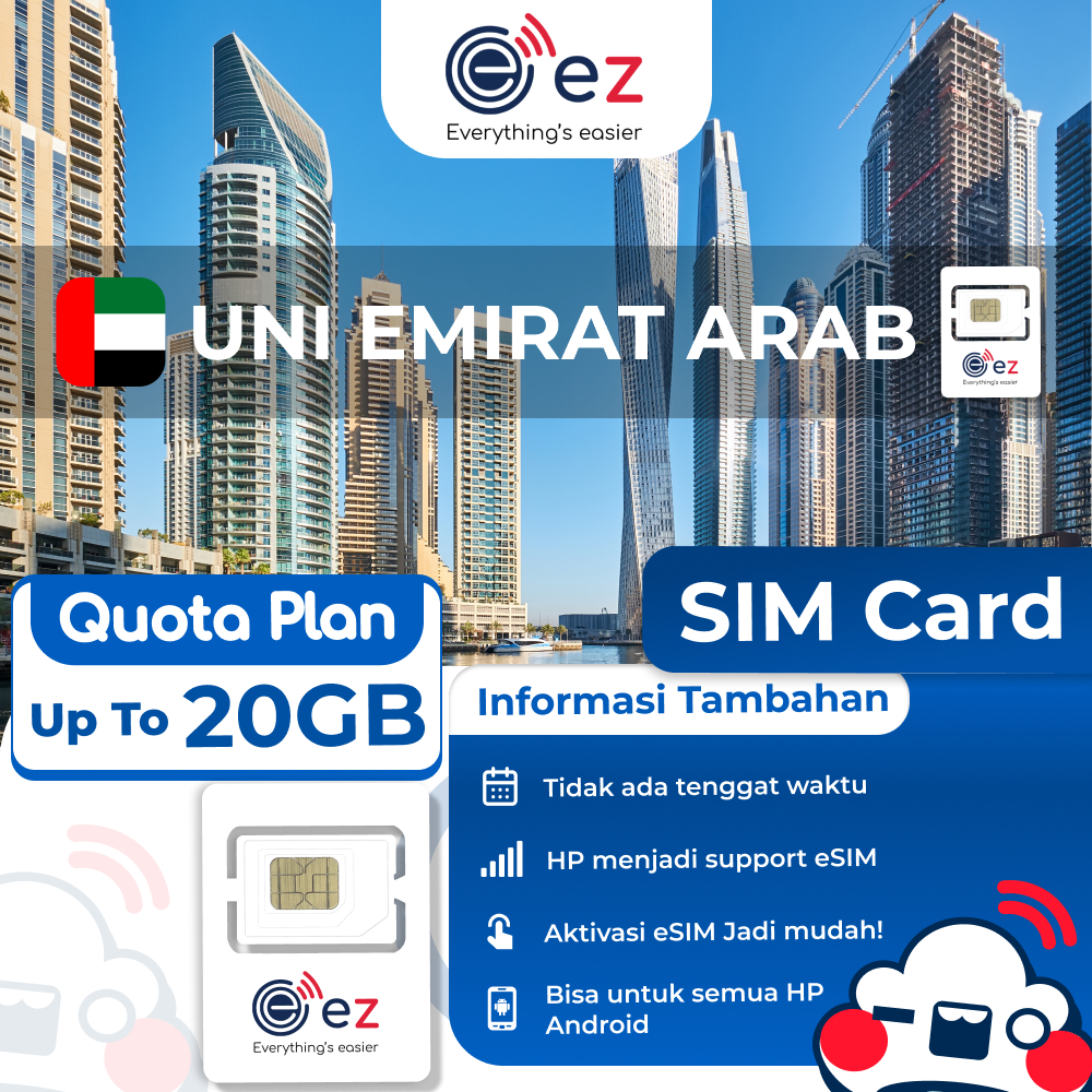 Jual ez SIM CARD Quota United Arab Emirates [UAE] 20GB Kuota Besar ...