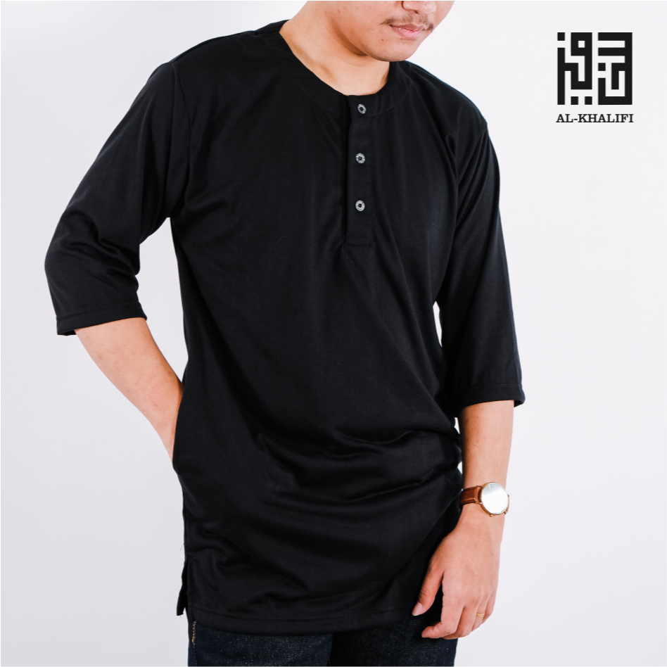 AL-KHALIFI - Koko Kurta Pria Baju Muslim Lengan 3/4 Bahan Kaos Katun Polyester Premium