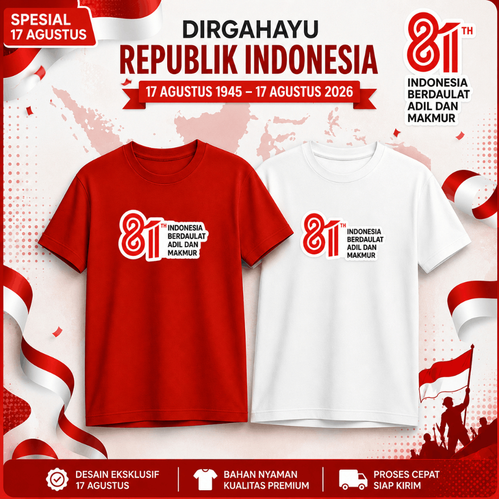 Kaos 17 Agustus 2026 Hut Ri ke 81 Tahun kemerdekaan Republik Indonesia Unisex Jumbo Lengan Pendek