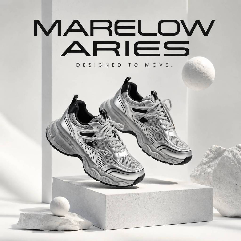 Jual Marelow® Aries Silver - Sepatu Sneakers Trainer Sport Casual ...