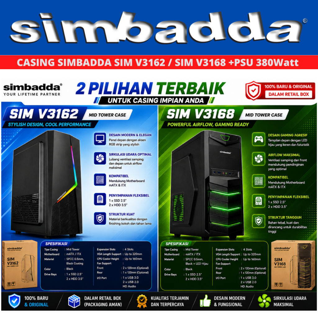 Jual Casing Simbadda Sim V 3162 / 3168 Sim V Plus PSU 380 Watt | Shopee ...