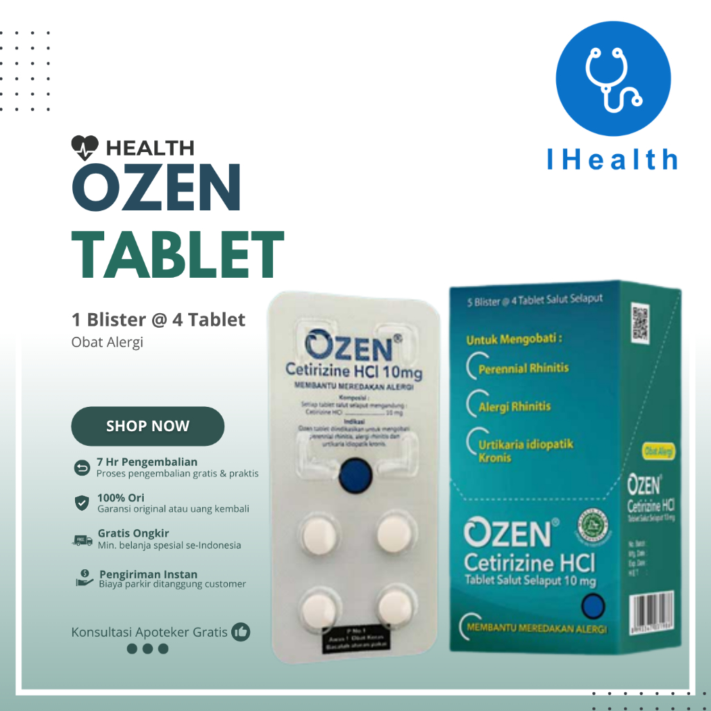 Ozen Tablet 10mg | 1 blister @ 4 Tablet |meredakan alergi