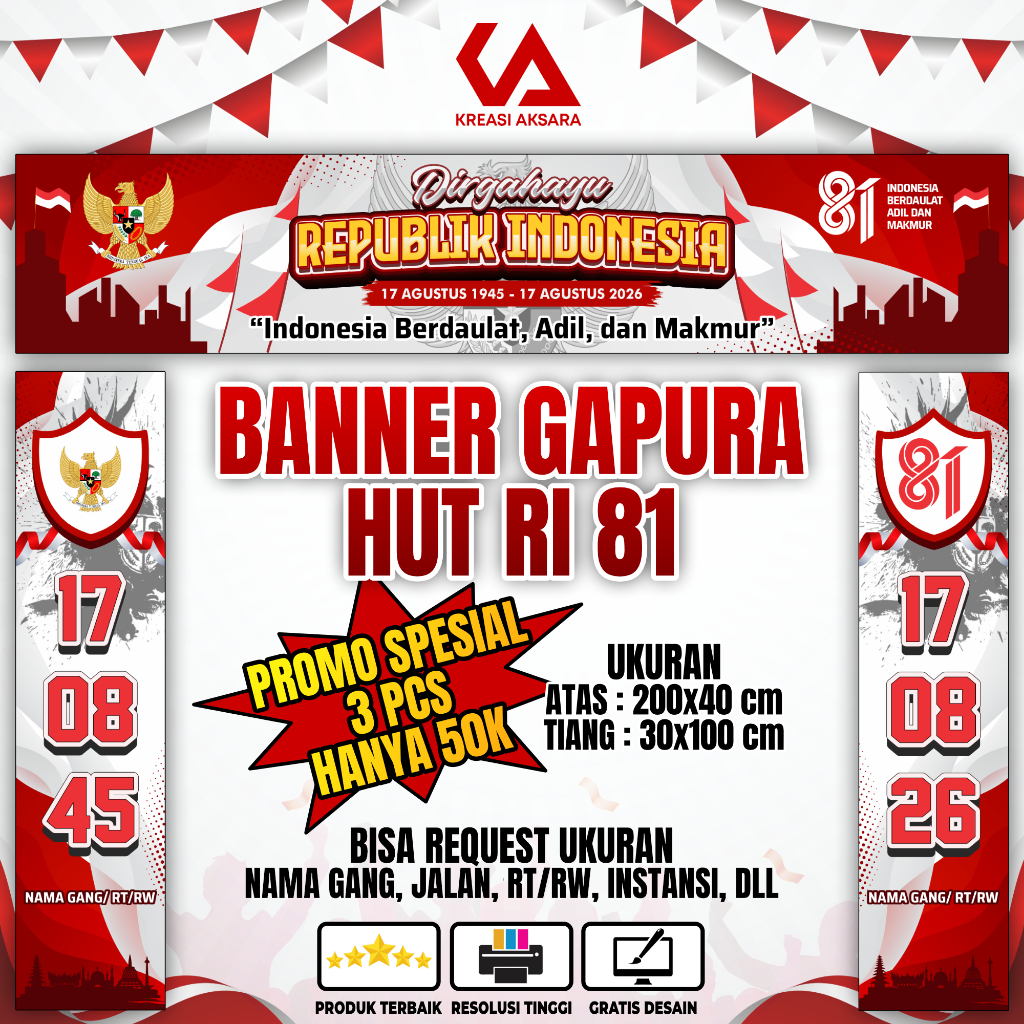 Banner Gapura HUT RI 81 Custom | Spanduk Agustusan 17 Agustus Terbaru Nama RT RW