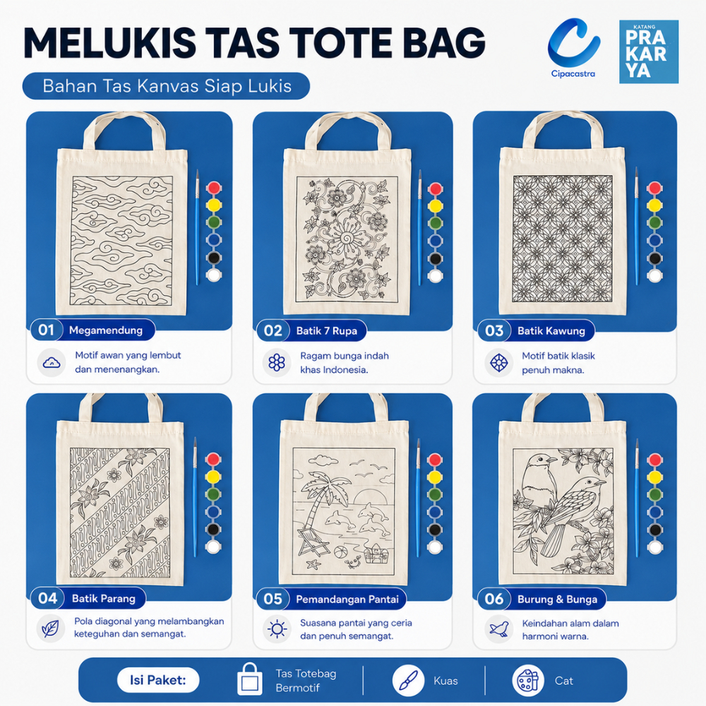 Paket Membatik Kain Tas Totebag, Prakarya Sekolah Tas Lukis, Bahan Ajar Prakarya Siswa, Batik Lukis, Membatik Tas