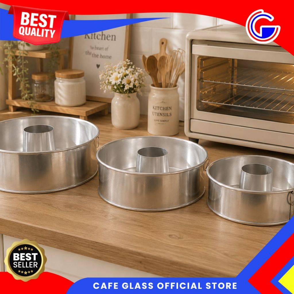 Loyang Bolu Aluminium Bulat Bolong Anti Lengket - Loyang Tulban Lubang Tengah 14, 20, 22cm