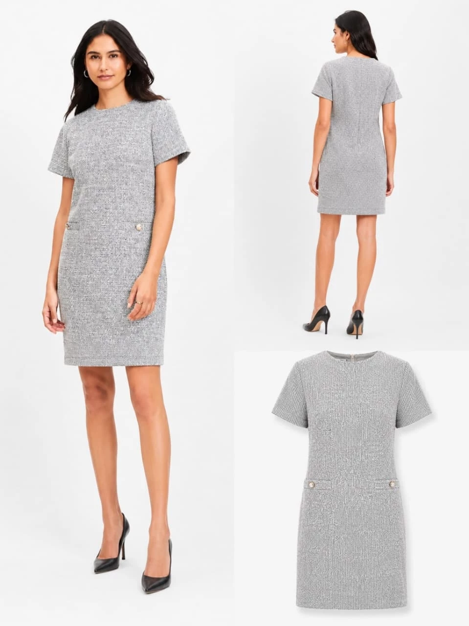 Dress Mini Wanita LFT Tweed Button Pocket Dress - 2772