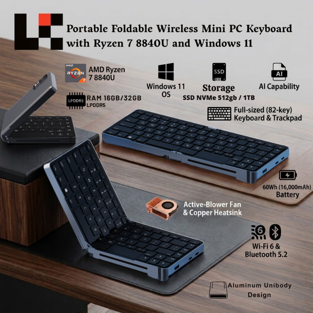 [LBJ] LUNAR Foldable Mini PC Keyboard - AMD Ryzen 7 8840U Windows 11