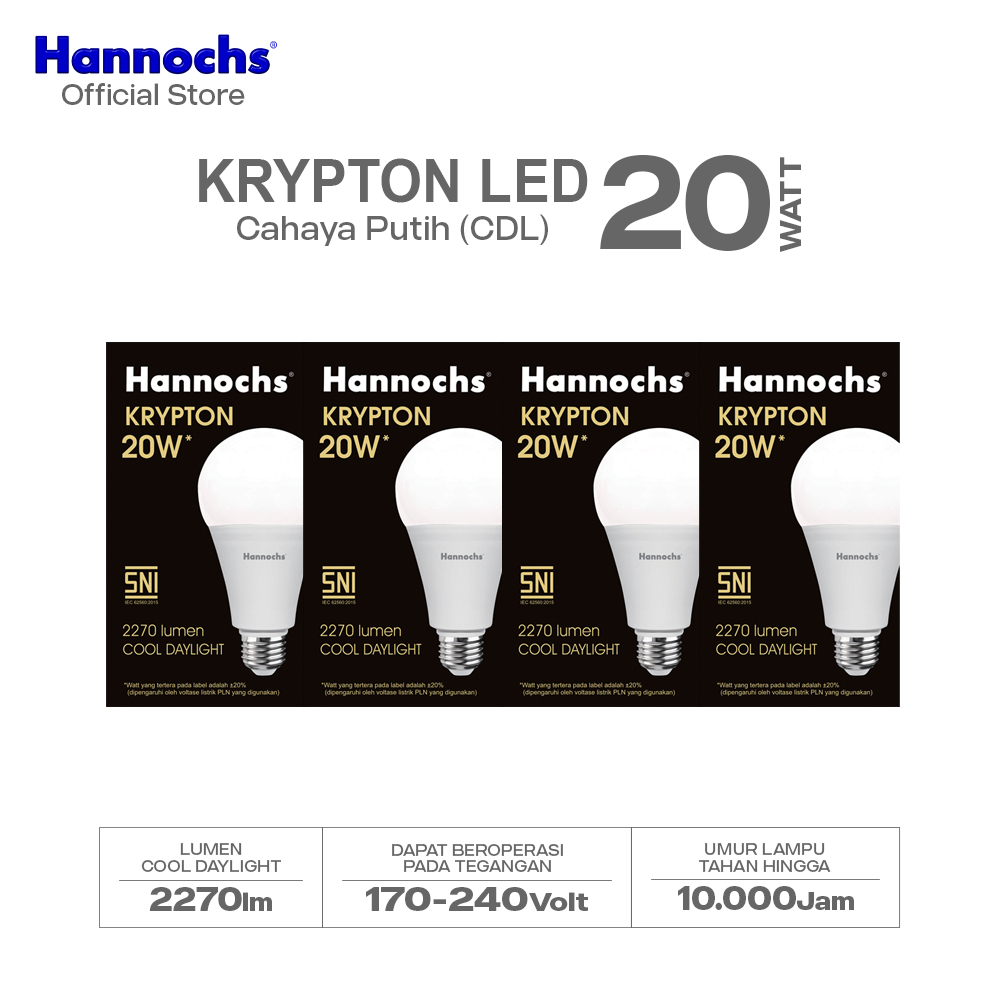 Hannochs Lampu Bohlam LED Krypton 20W Cahaya Putih (Beli 3 Gratis 1)
