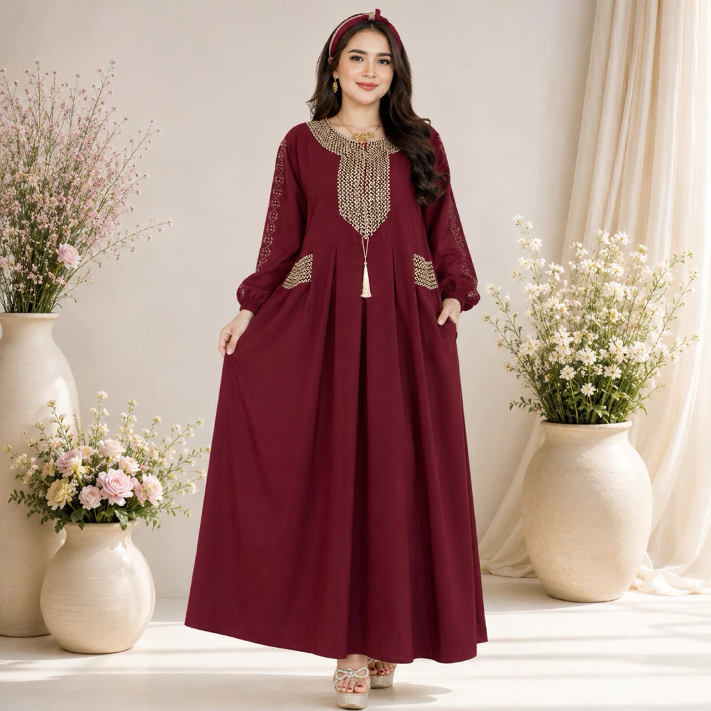 Sella Dress Crinkle Gamis Premium Renda Sultan