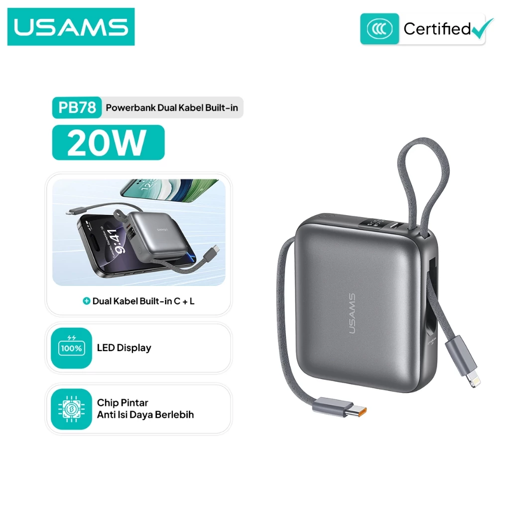 USAMS PB78 10000mAh Fast Charging With C & Lightning