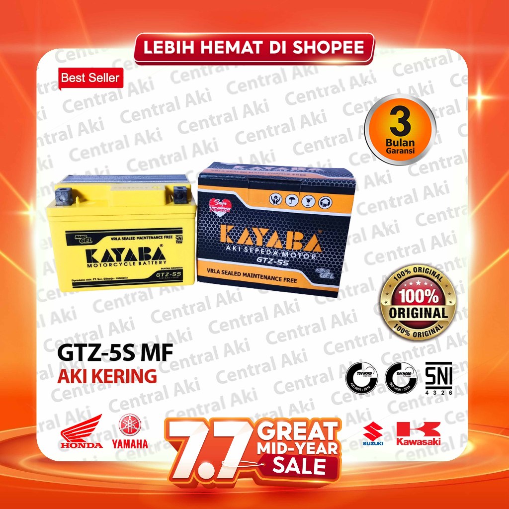 Aki Motor KAYABA GTZ5S HONDA BEAT VARIO 110 SCOOPY SUPRA X 125 REVO SPACY BLADE NEW MEGA PRO VERZA CRF GENIO - Free Bubble Warp Dus