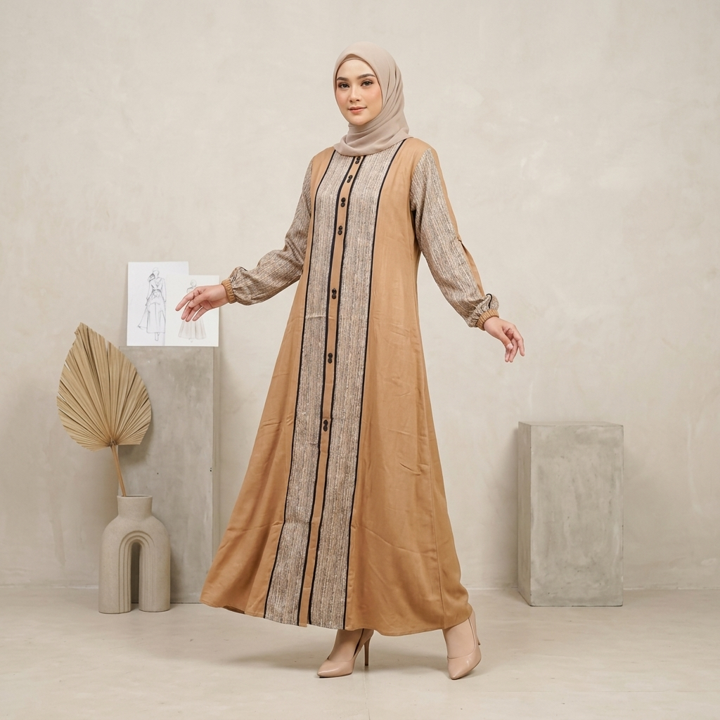 Gamis Amanda Hilya Rayon Twill Premium Mix Rayon Motif Busui Froendly (Free Pouch, Goodie Bag)
