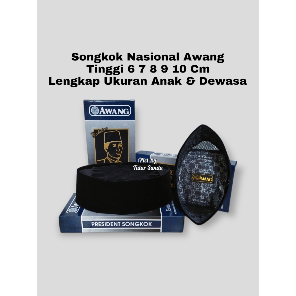 Peci Hitam Polos Awang Tinggi 7 8 9 10 Cm Songkok Hitam Motif AC