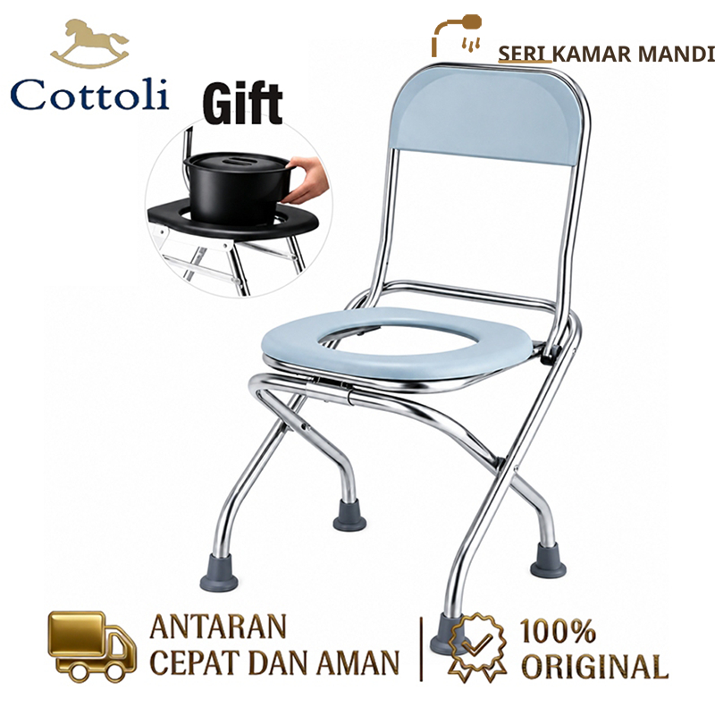 Cottoli Kursi Toilet Lipat dengan Sandaran untuk Lansia Dewasa Ember Lepas Kaki Anti Slip