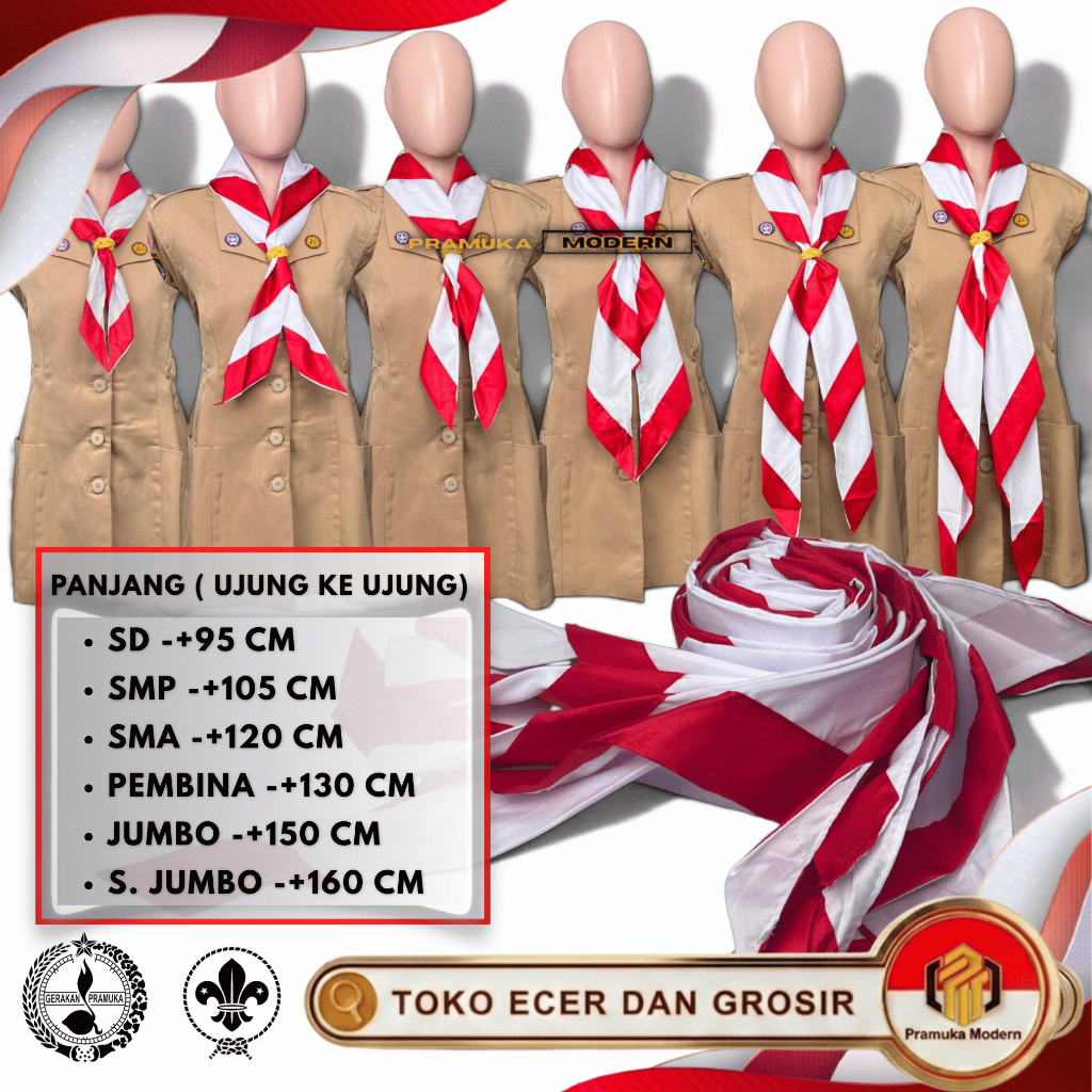 [HASDUK SAJA] Hasduk Pramuka SD | SMP | SMA | PEMBINA | JUMBO | SUPER JUMBO kacu pramuka kain Halus ECER