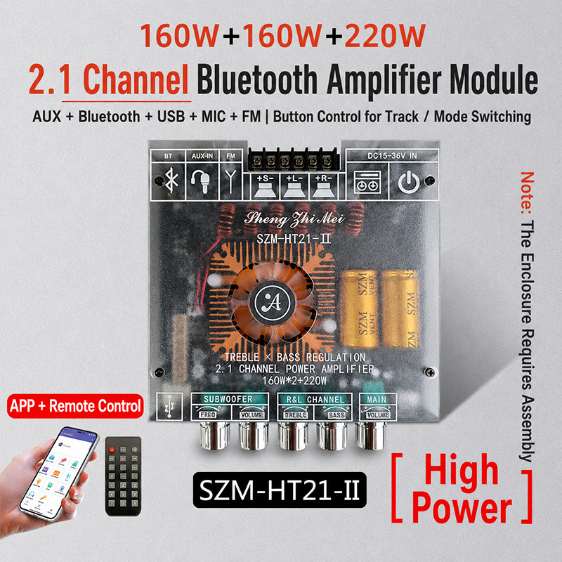 Scheda Amplificatore Bluetooth HT21 2.1 Canali – 2x160W + Subwoofer 220W Con TDA7498E, Dissipatore E Ventola Per Audio Hi-Fi