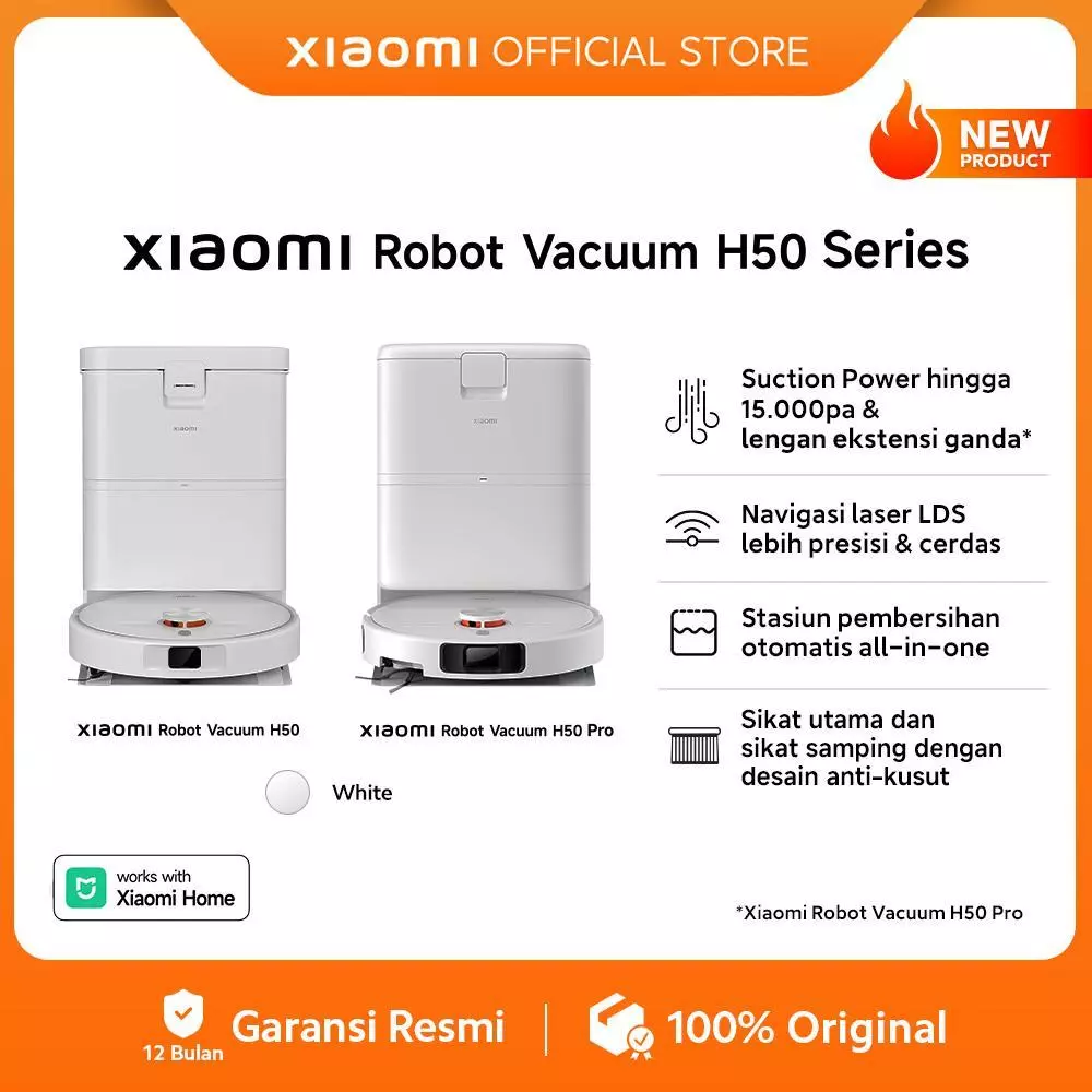 Xiaomi Robot Vacuum H50 Series | Daya Hisap hingga 15.000Pa | Navigasi Laser LDS Presisi & Cerdas | Sikat Anti-Kusut | Stasiun Pembersihan Otomatis All-in-One | Kontrol Pintar via Aplikasi Xiaomi Home | Vacum [Xiaomi Official Store]